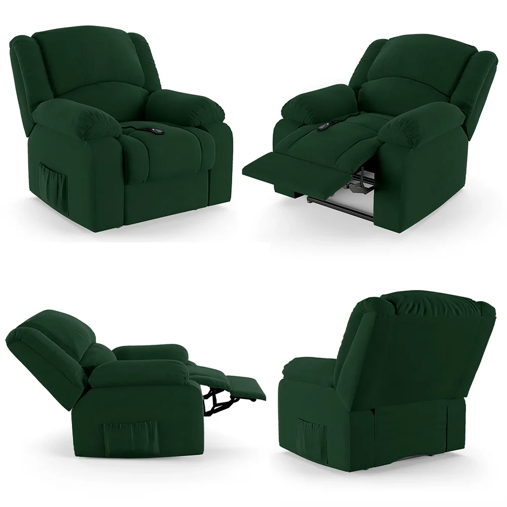 Poltrona do Papai Reclinável Pietra Controle Power Elétrico FH9 Veludo Verde - Mpozenato