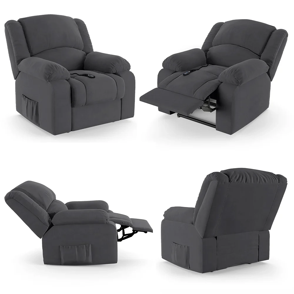 Poltrona do Papai Reclinável Pietra Controle Power Elétrico FH9 Veludo Cinza - Mpozenato