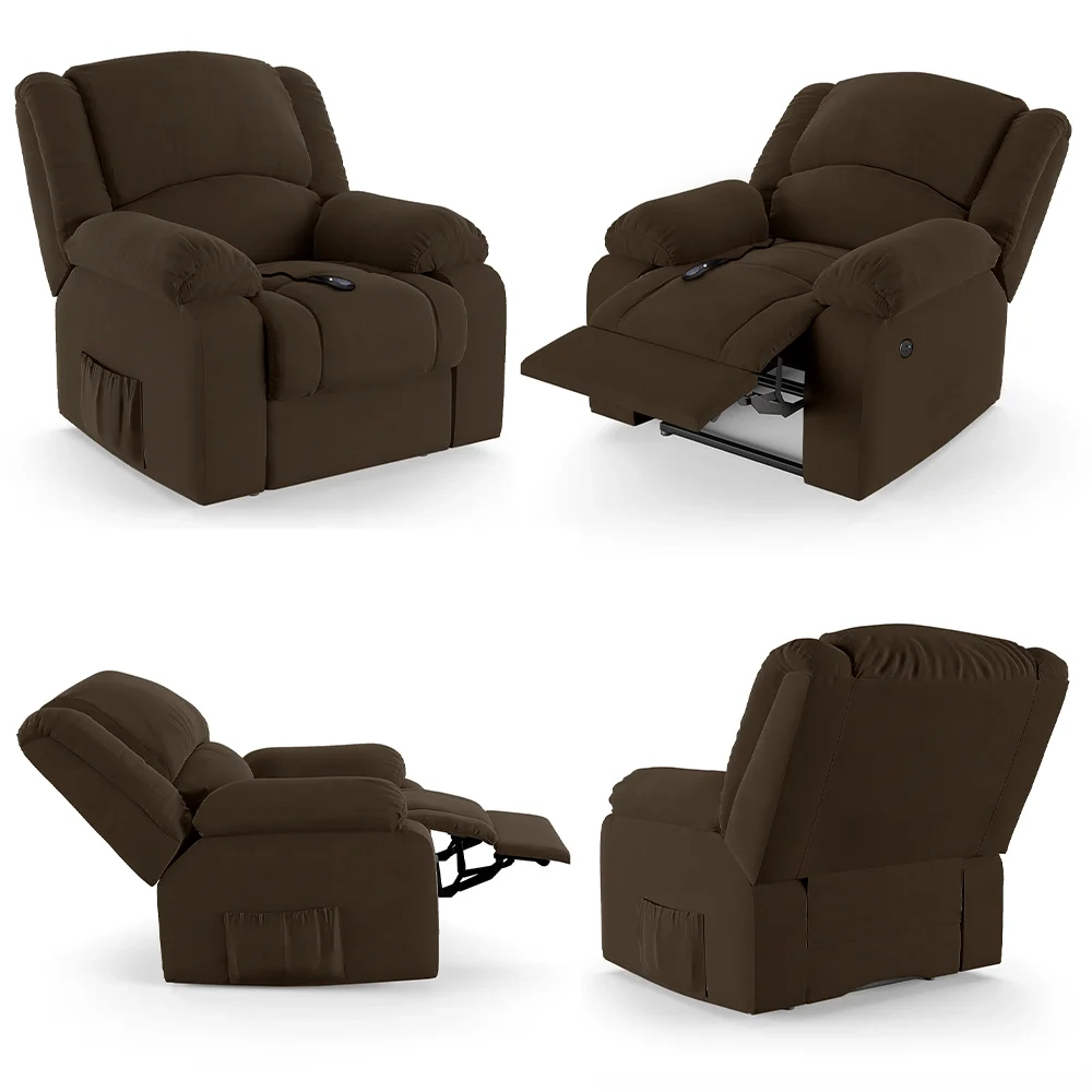 Poltrona do Papai Reclinável Pietra Controle Power Elétrico USB FH9 Veludo Marrom - Mpozenato