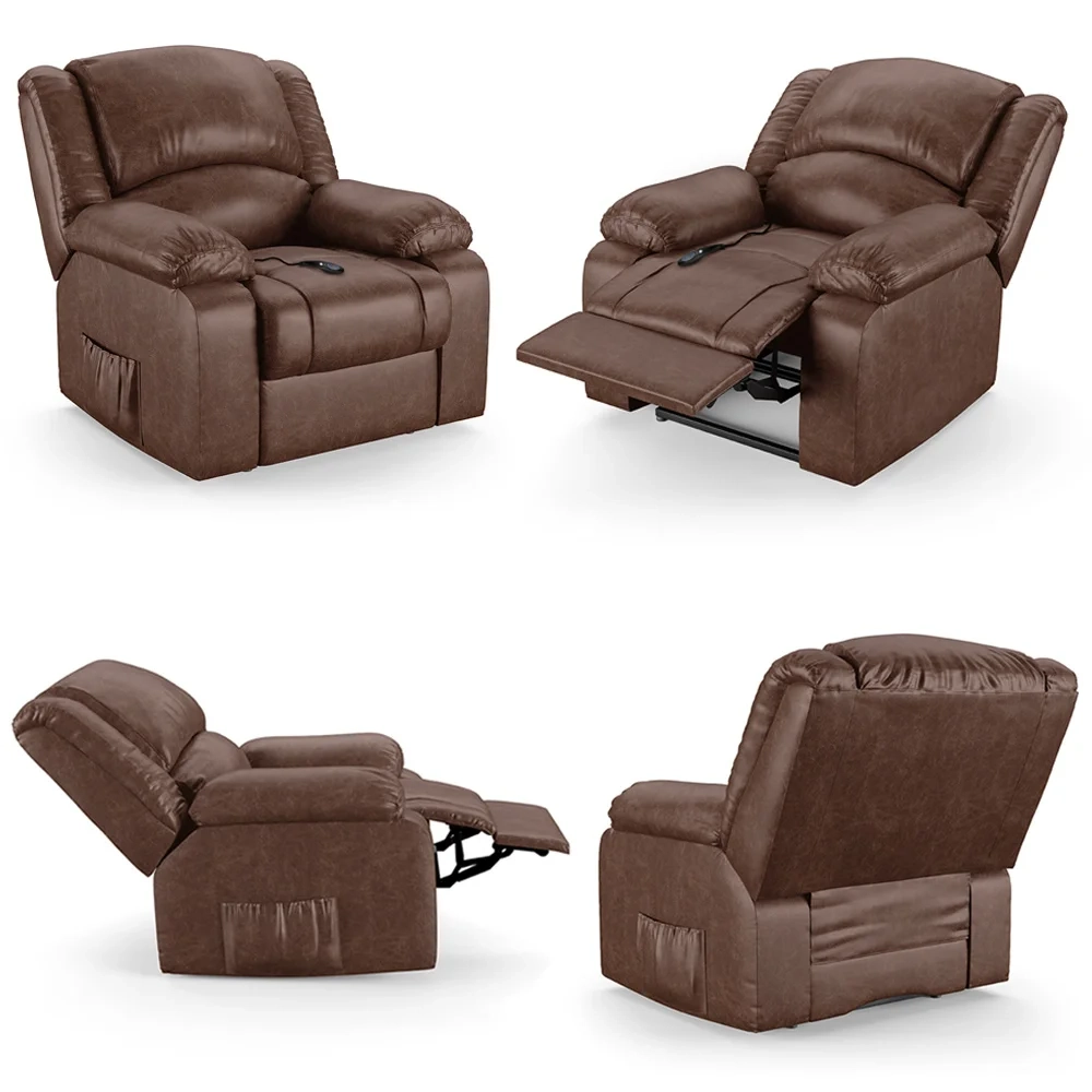 Poltrona do Papai Reclinável Pietra Controle Power Elétrico FH9 PU Marrom Brilho - Mpozenato