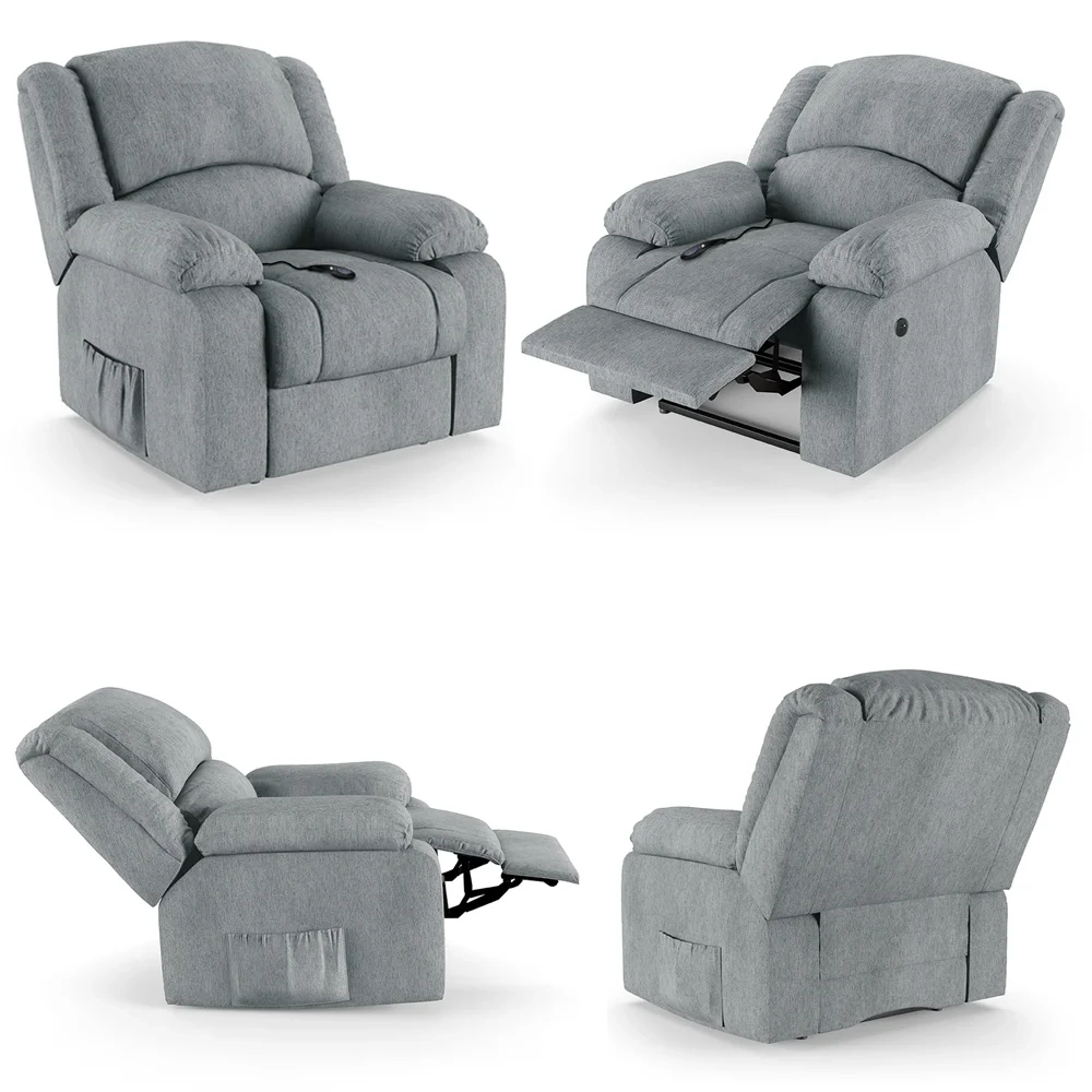 Poltrona do Papai Reclinável Pietra Controle Power Elétrico USB FH9 Linho Cinza - Mpozenato