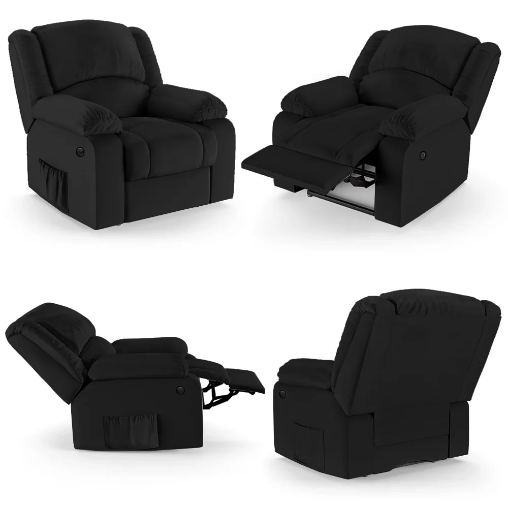 Poltrona do Papai Reclinável Pietra Power Elétrica Massagem FH9 PU Preto - Mpozenato