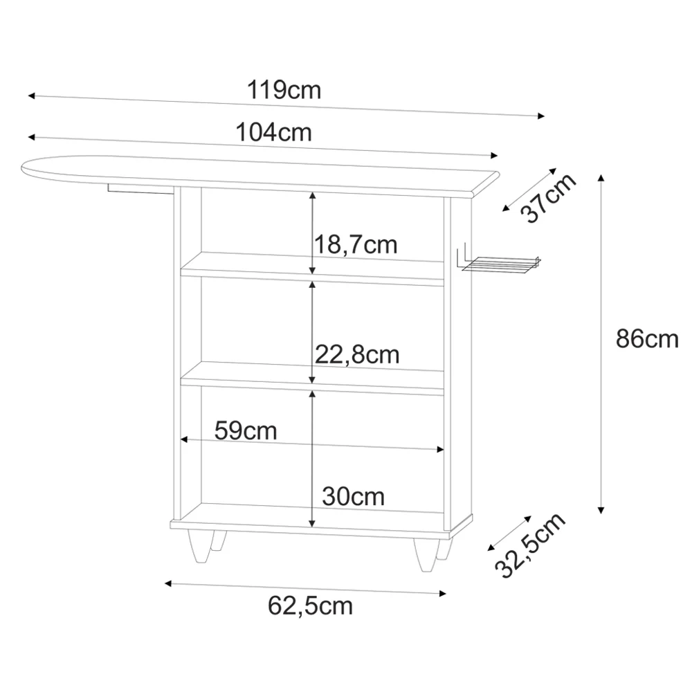 Tábua de Passar Com Balcão 2 Portas 1 Gaveta Larissa Castanho - Lumil