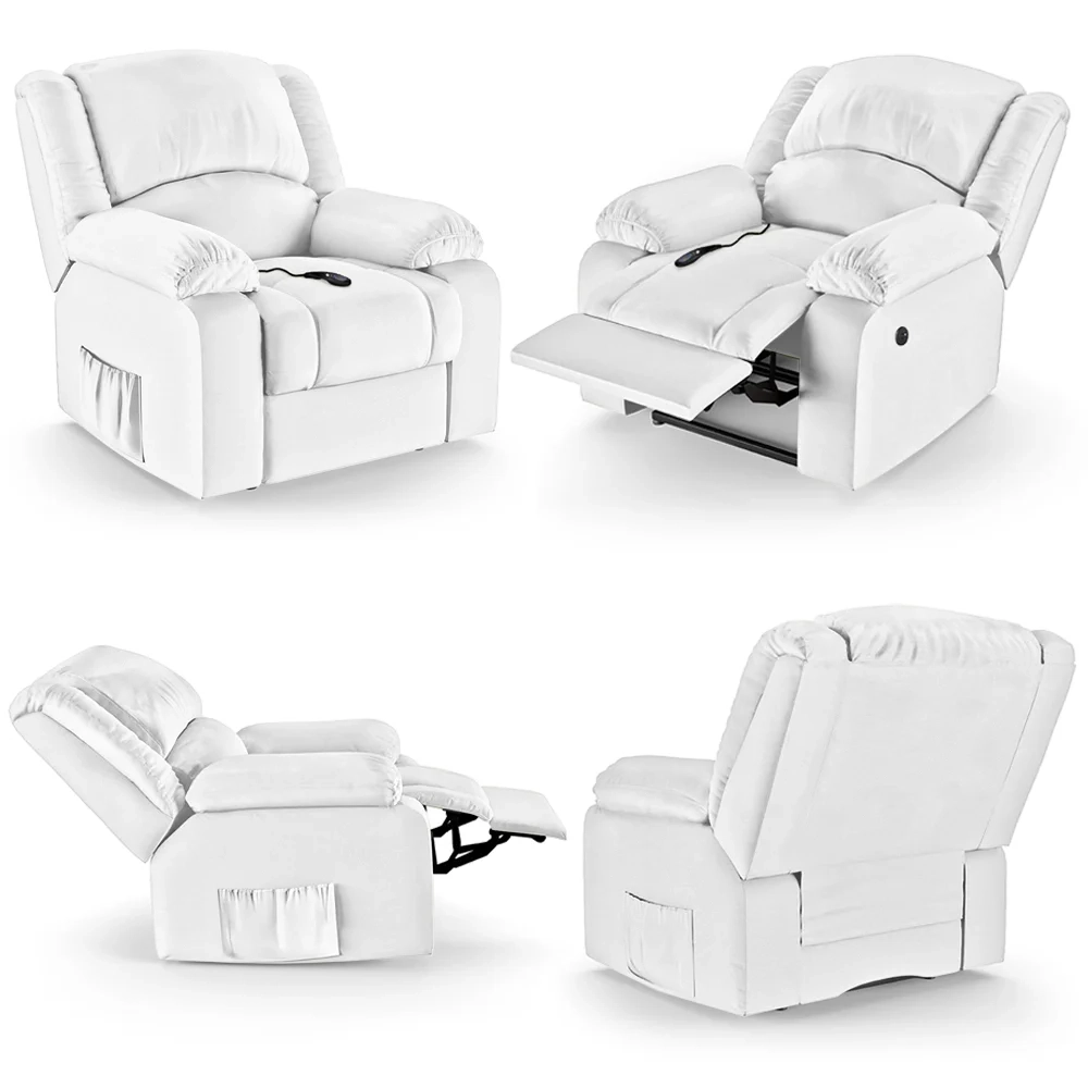 Poltrona do Papai Reclinável Pietra Controle Power Elétrico USB FH9 PU Branco - Mpozenato