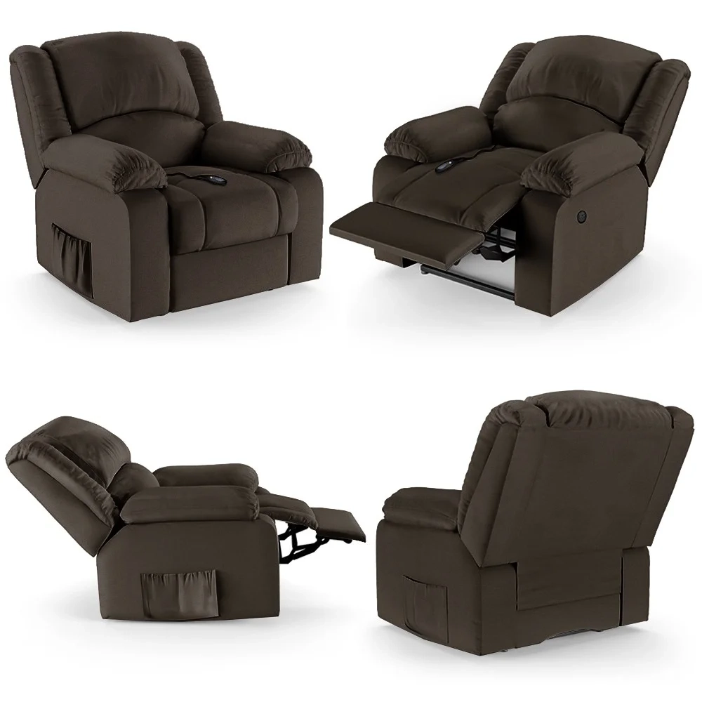Poltrona do Papai Reclinável Pietra Controle Power Elétrico USB FH9 PU Marrom - Mpozenato