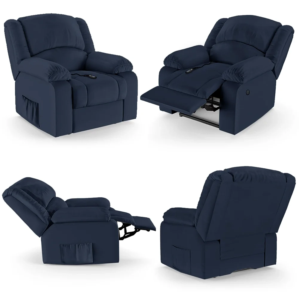 Poltrona do Papai Reclinável Pietra Controle Power Elétrico USB FH9 PU Azul - Mpozenato