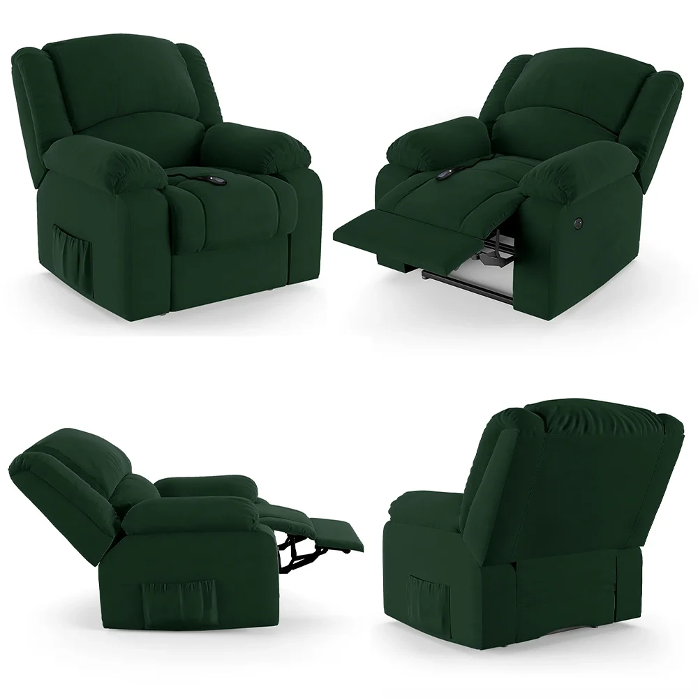 Poltrona do Papai Reclinável Pietra Controle Power Elétrico USB FH9 Veludo Verde - Mpozenato