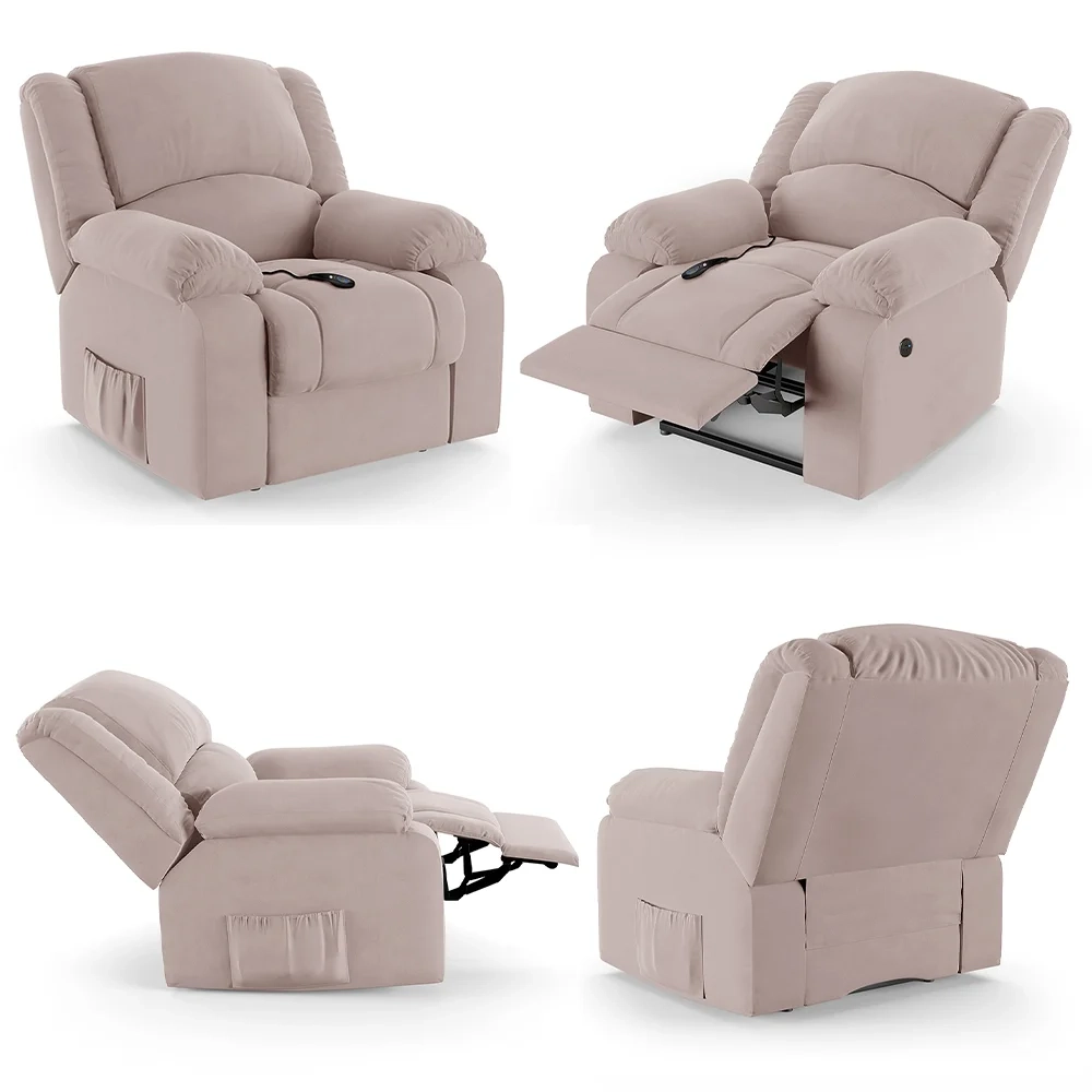 Poltrona do Papai Reclinável Pietra Controle Power Elétrico USB FH9 Veludo Rosê - Mpozenato