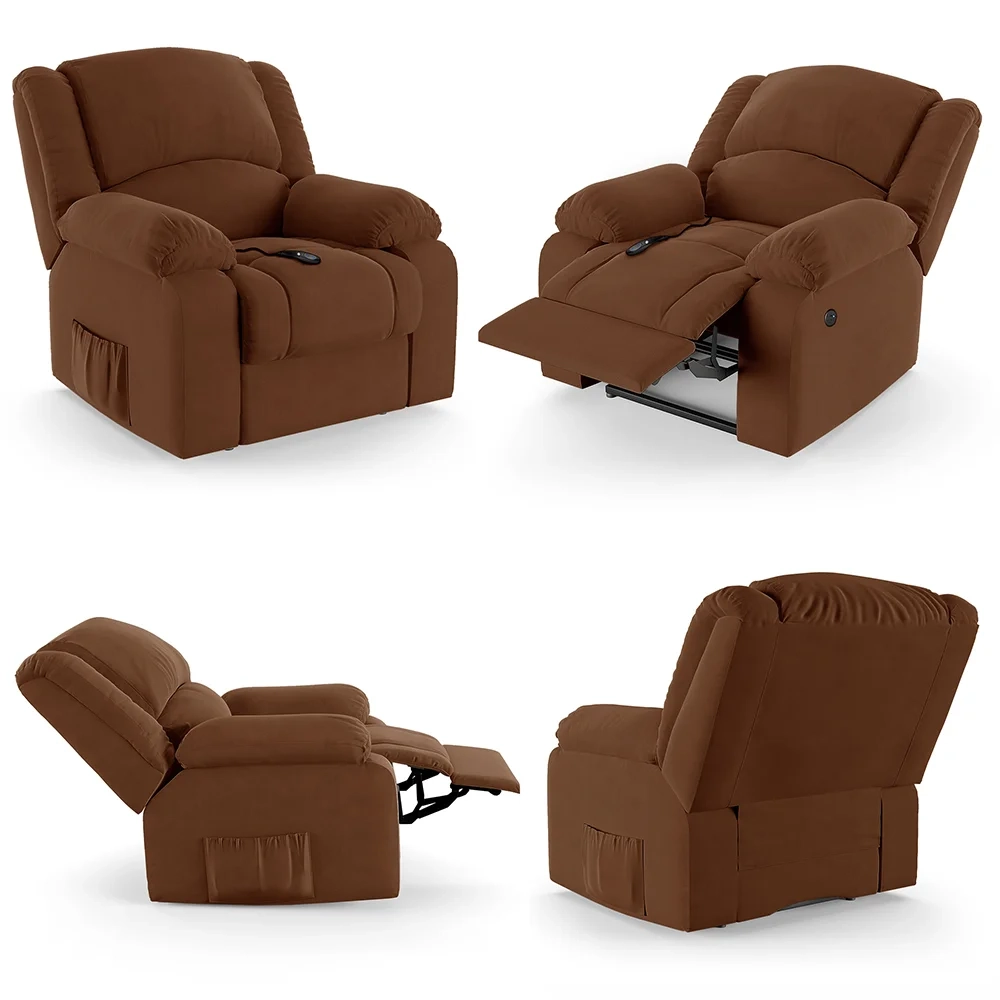 Poltrona do Papai Reclinável Pietra Controle Power Elétrico USB FH9 Veludo Terracota - Mpozenato