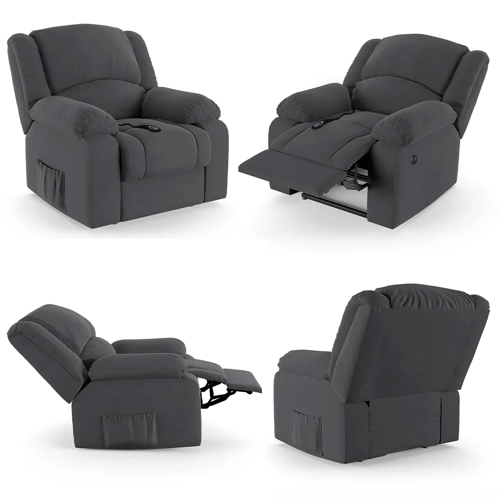 Poltrona do Papai Reclinável Pietra Controle Power Elétrico USB FH9 Veludo Cinza - Mpozenato