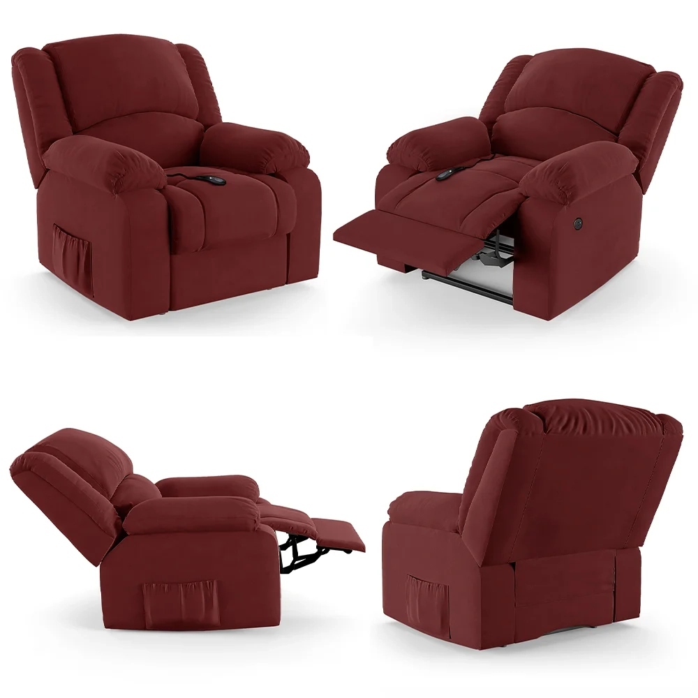 Poltrona do Papai Reclinável Pietra Controle Power Elétrico USB FH9 Veludo Vermelho - Mpozenato