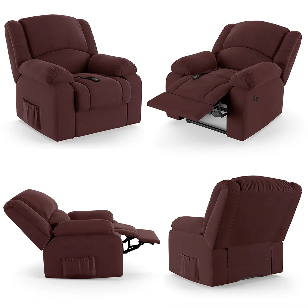 Poltrona do Papai Reclinável Pietra Controle Power Elétrico USB FH9 Veludo Vinho - Mpozenato