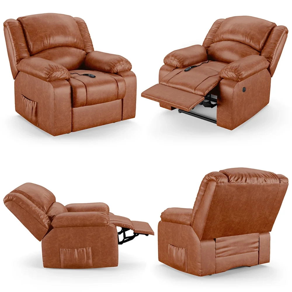 Poltrona do Papai Reclinável Pietra Controle Power Elétrico USB FH9 PU Caramelo Brilho - Mpozenato