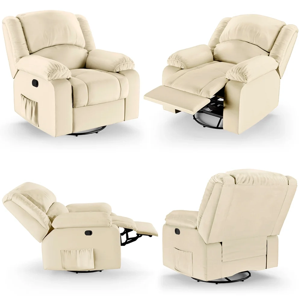 Poltrona do Papai Reclinável Pietra Glider Giratória FH9 PU Bege - Mpozenato