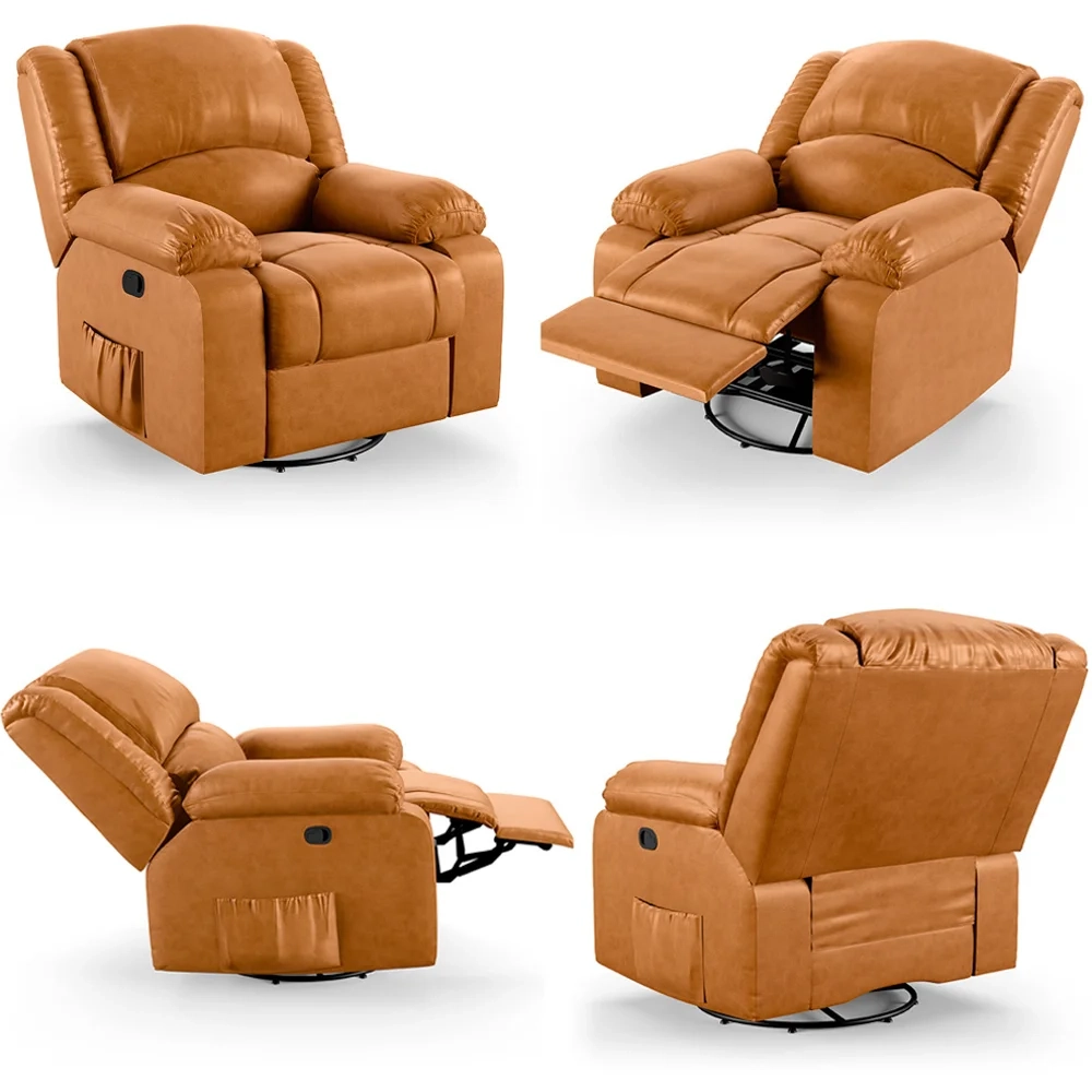 Poltrona do Papai Reclinável Pietra Glider Giratória FH9 PU Whisky - Mpozenato