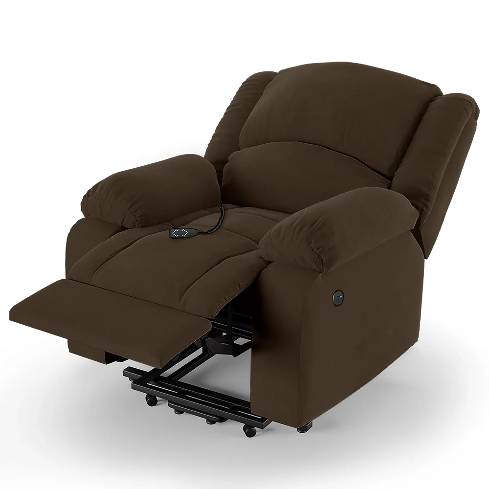 Poltrona do Papai Reclinável Pietra Elevação Lift Elétrico FH9 Veludo Marrom - Mpozenato