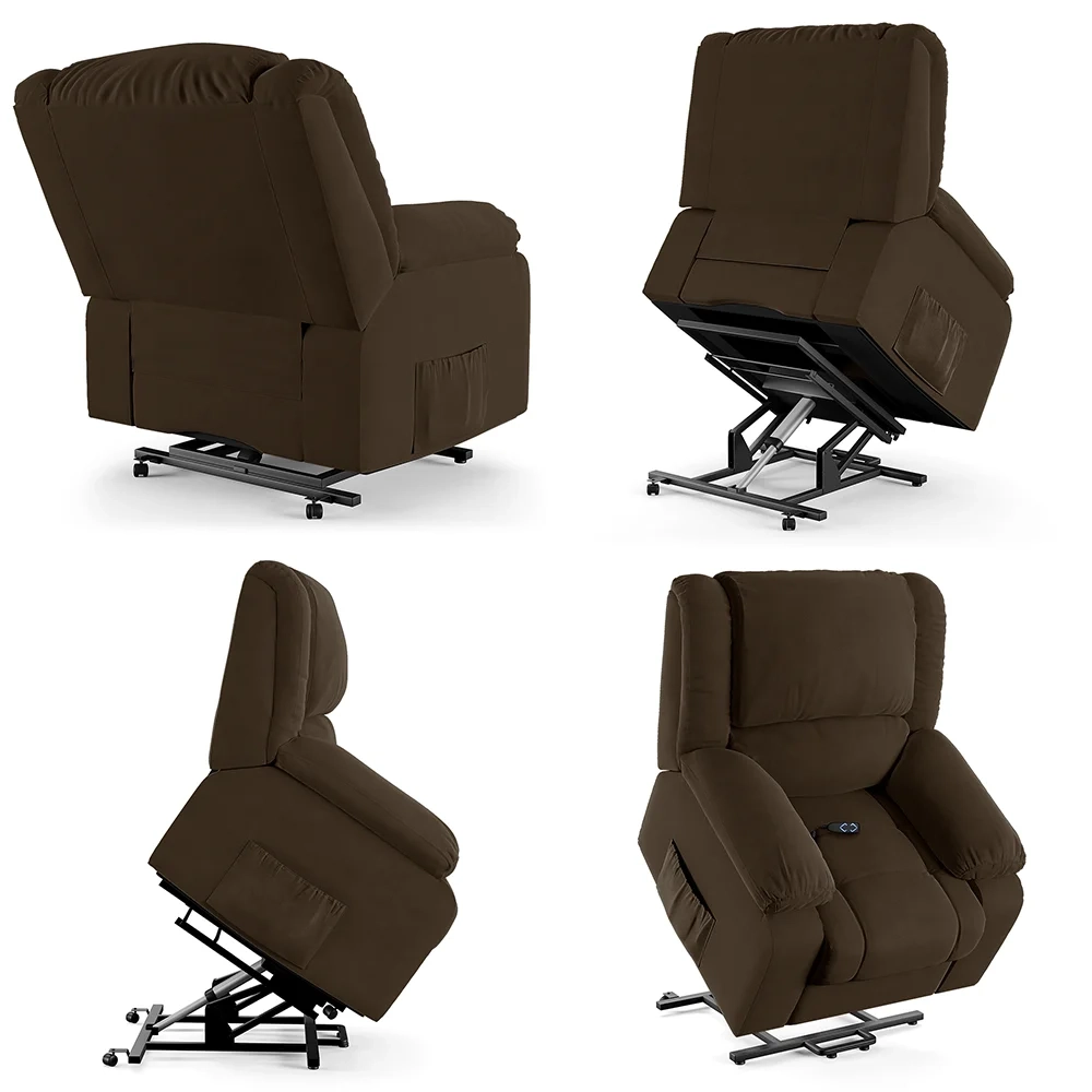 Poltrona do Papai Reclinável Pietra Elevação Lift Elétrico FH9 Veludo Marrom - Mpozenato