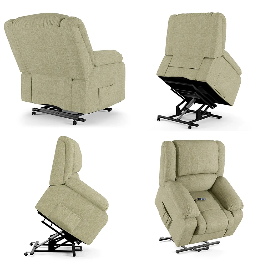 Poltrona do Papai Reclinável Pietra Elevação Lift Elétrico FH9 Linho Bege - Mpozenato