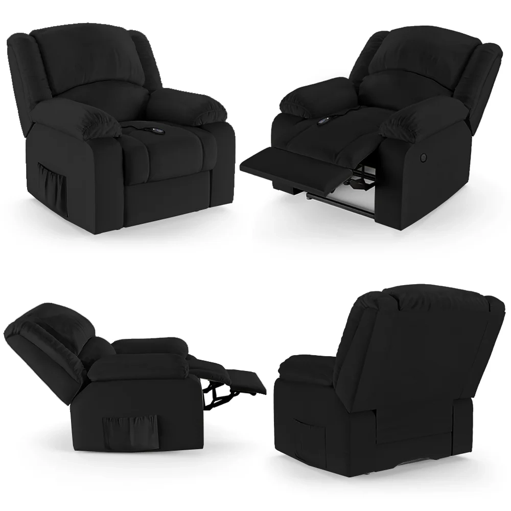 Poltrona do Papai Reclinável Pietra Controle Power Elétrico USB FH9 PU Preto - Mpozenato
