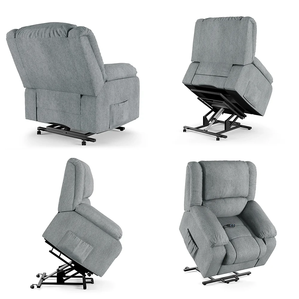 Poltrona do Papai Reclinável Pietra Elevação Lift Elétrico FH9 Linho Cinza - Mpozenato