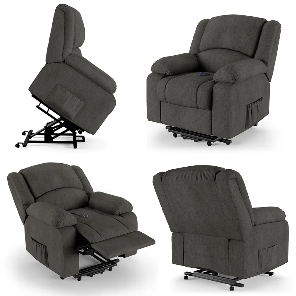 Poltrona do Papai Reclinável Pietra Elevação Lift Elétrico FH9 Linho Grafite - Mpozenato