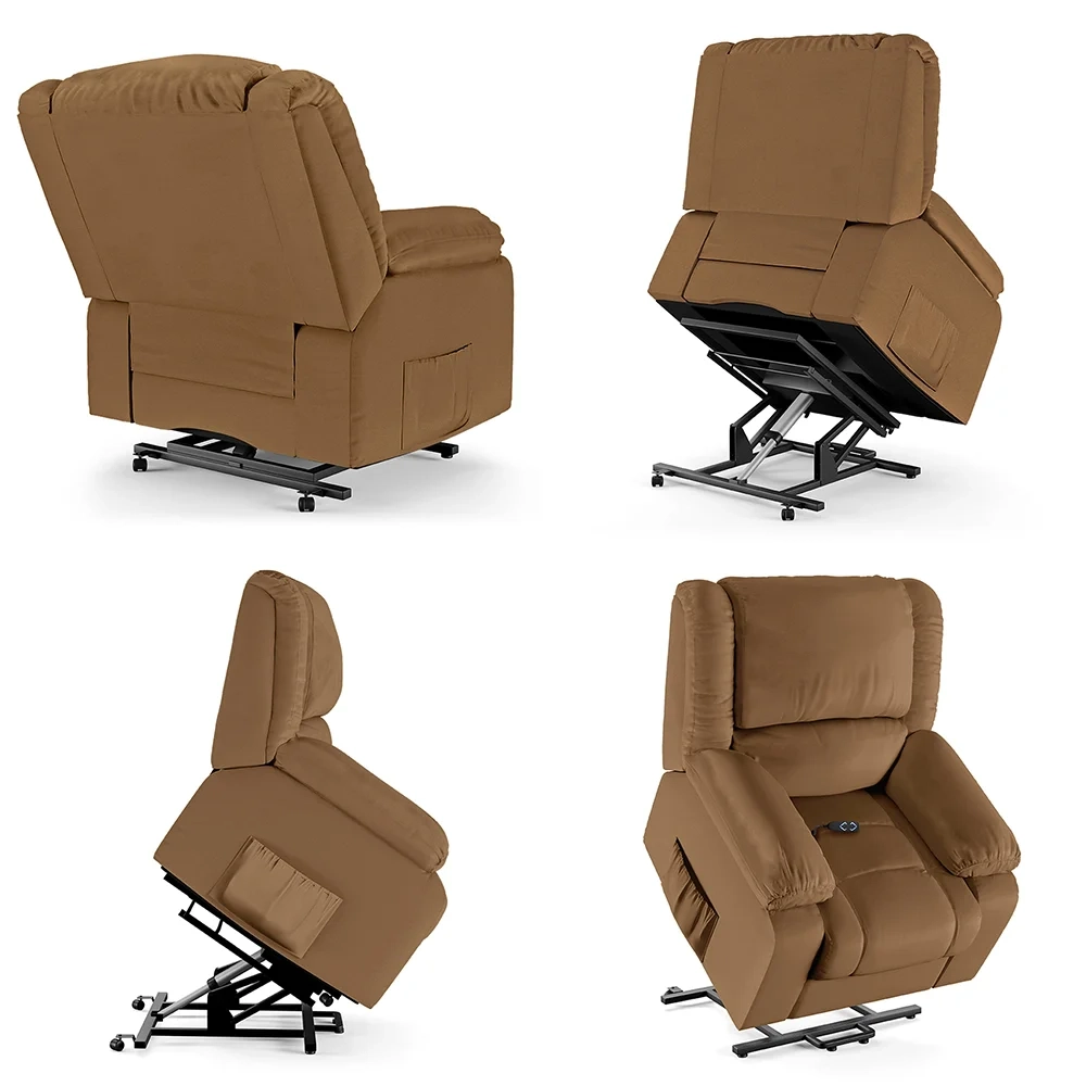 Poltrona do Papai Reclinável Pietra Elevação Lift Elétrico FH9 PU Caramelo - Mpozenato