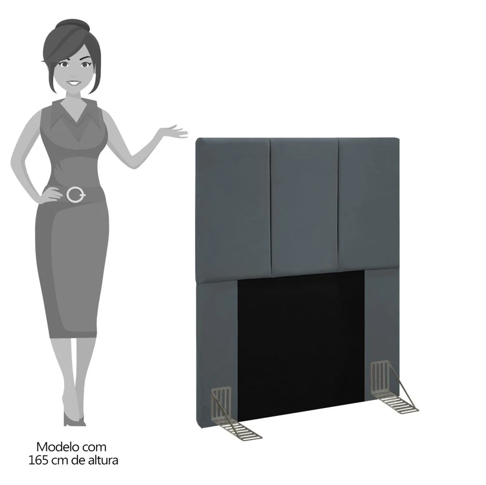 Cabeceira Cama Box Solteiro 90cm Pérola W01 Suede Cinza - Mpozenato