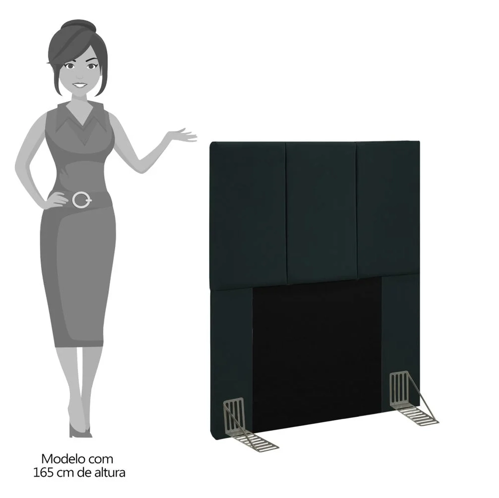 Cabeceira Cama Box Solteiro 90cm Pérola W01 Suede Preto - Mpozenato