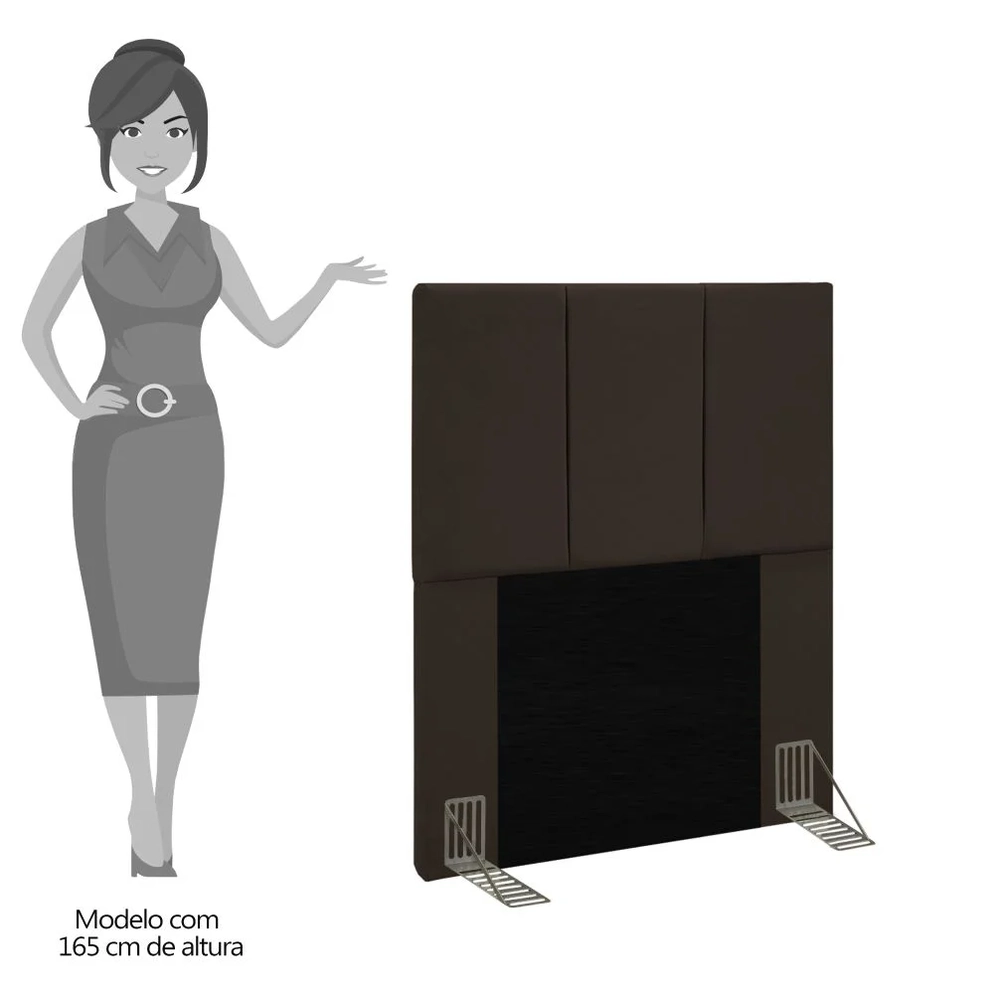 Cabeceira Cama Box Solteiro 90cm Pérola W01 Suede Marrom - Mpozenato
