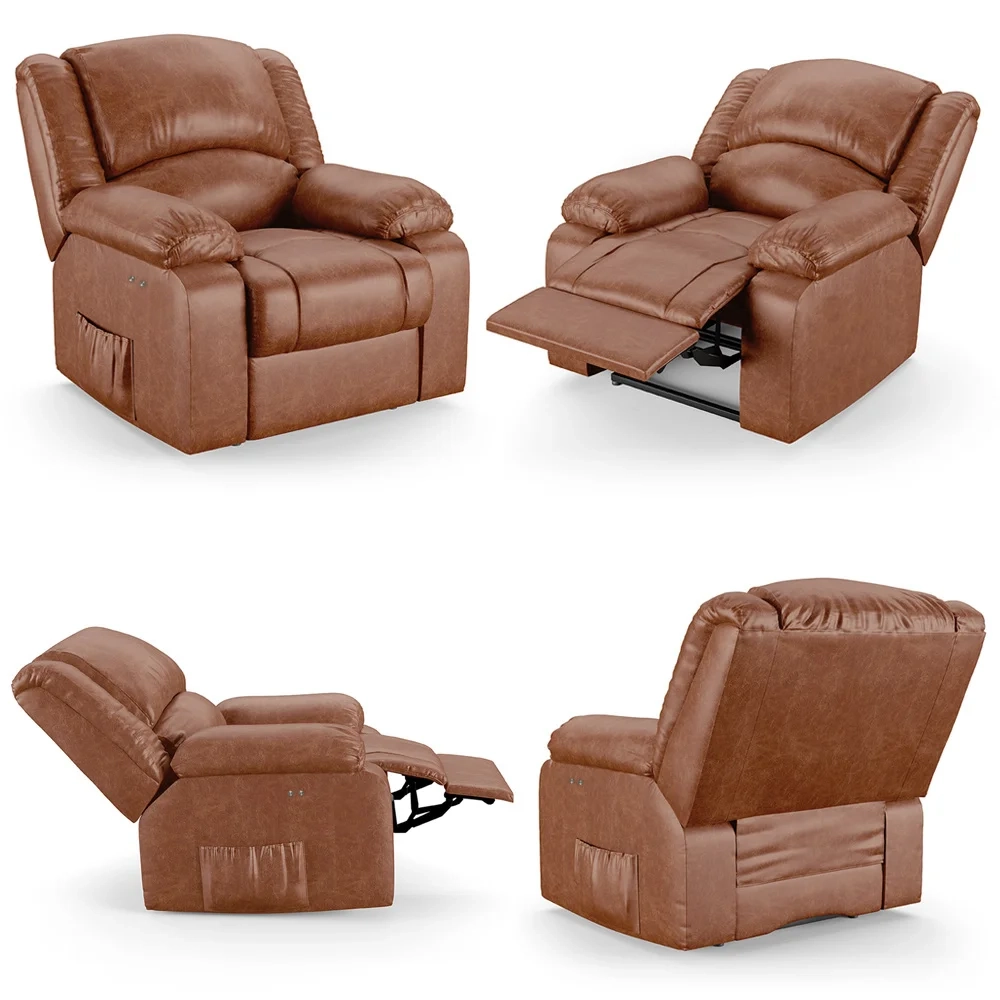 Poltrona do Papai Reclinável Pietra Power Touch FH9 PU Caramelo Brilho - Mpozenato