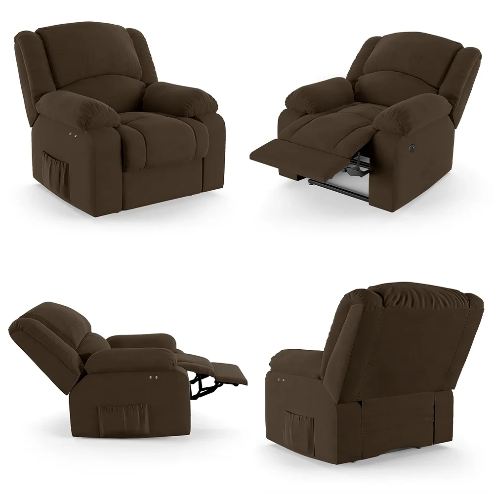 Poltrona do Papai Reclinável Pietra Power Touch USB FH9 Veludo Marrom - Mpozenato