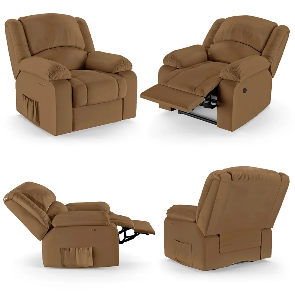 Poltrona do Papai Reclinável Pietra Power Touch USB FH9 PU Caramelo - Mpozenato