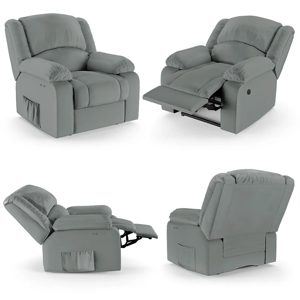 Poltrona do Papai Reclinável Pietra Power Touch USB FH9 PU Cinza - Mpozenato