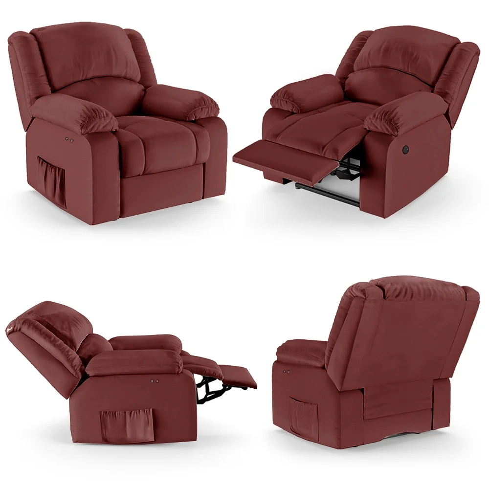 Poltrona do Papai Reclinável Pietra Power Touch USB FH9 PU Vermelho - Mpozenato