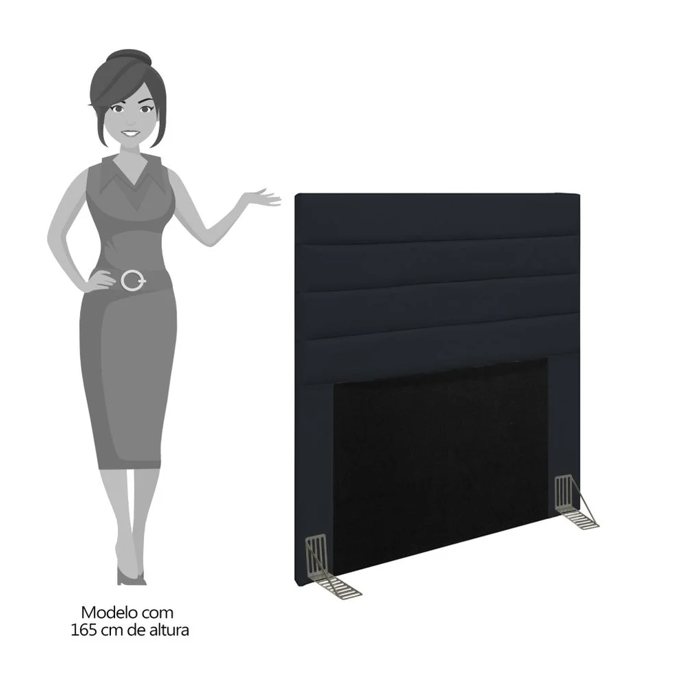 Cabeceira Cama Box Solteiro 90cm Rubi W01 Suede Preto - Mpozenato