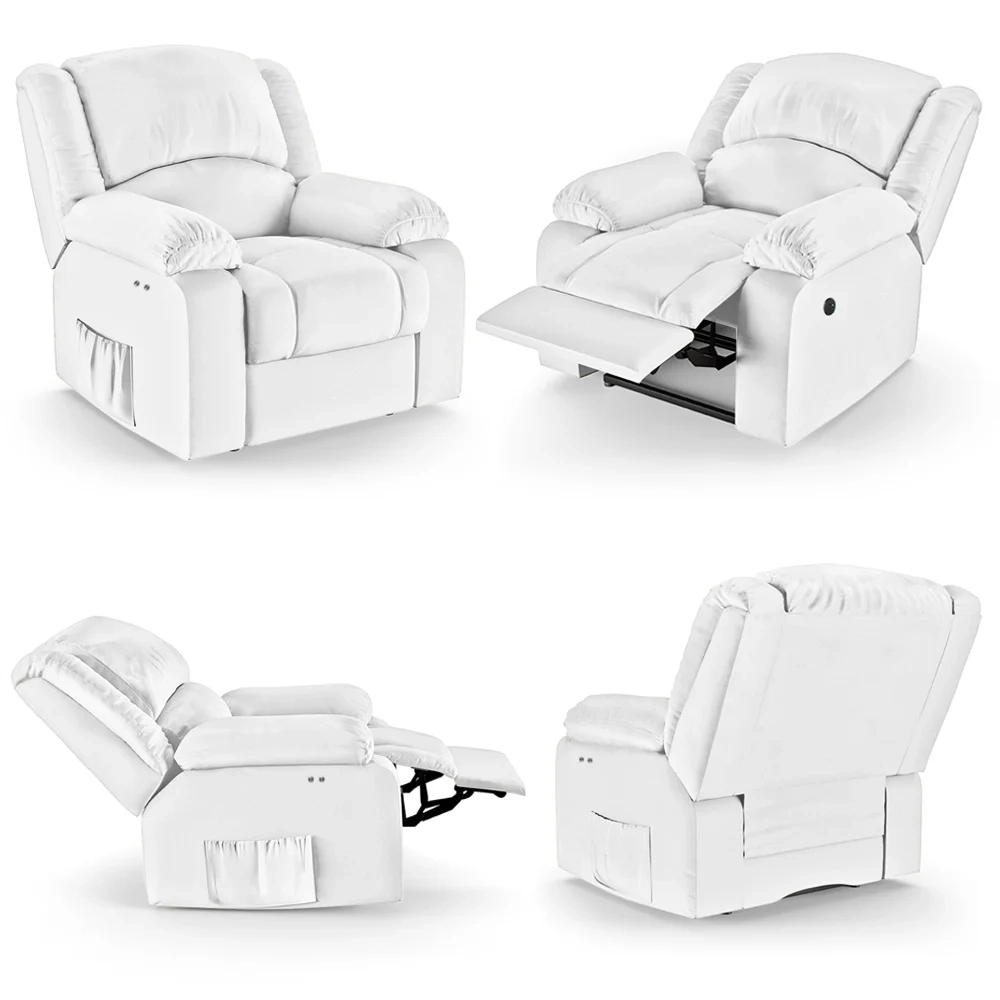 Poltrona do Papai Reclinável Pietra Power Touch USB FH9 PU Branco - Mpozenato