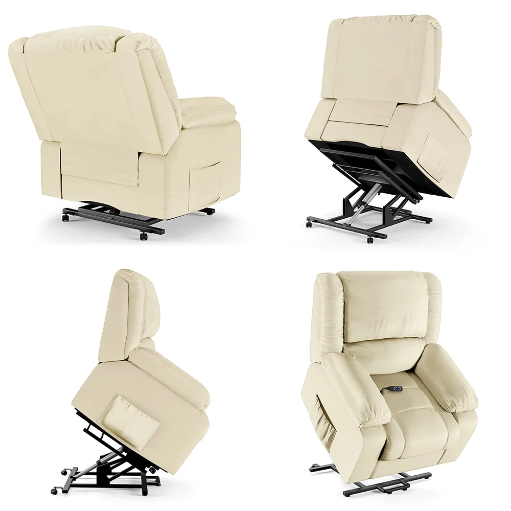 Poltrona do Papai Reclinável Pietra Elevação Lift Elétrico FH9 PU Bege - Mpozenato