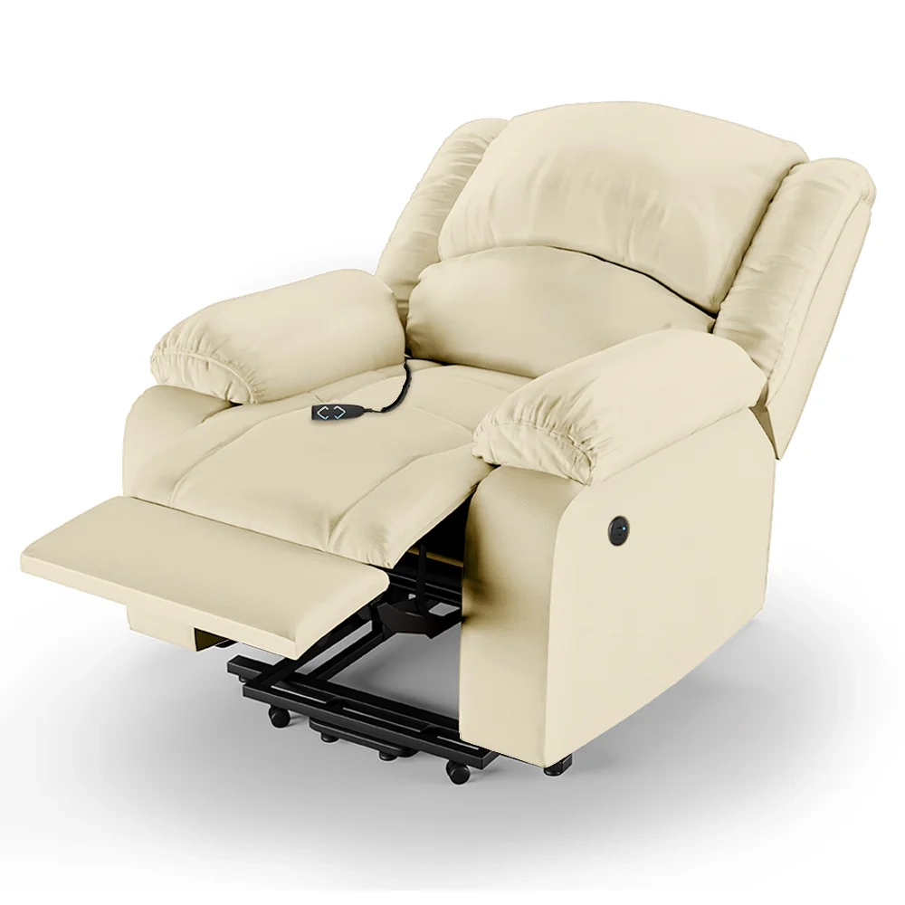 Poltrona do Papai Reclinável Pietra Elevação Lift Elétrico FH9 PU Bege - Mpozenato