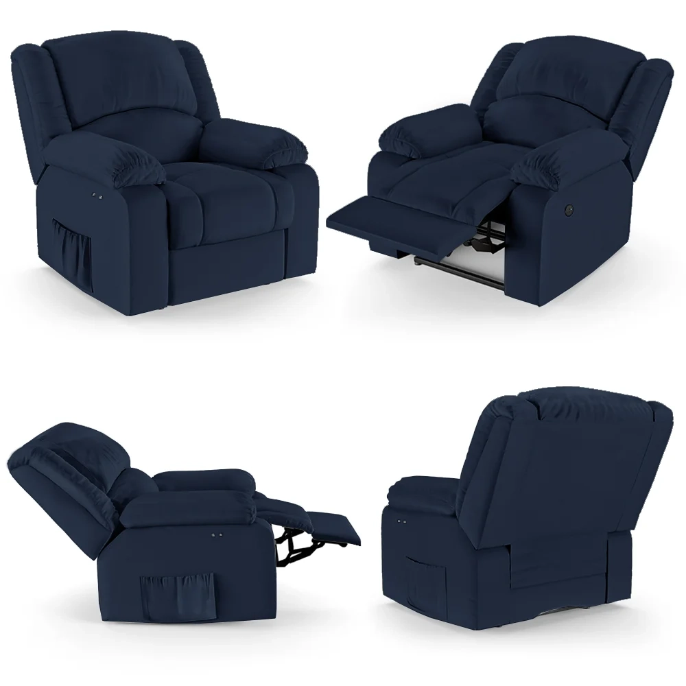 Poltrona do Papai Reclinável Pietra Power Touch USB FH9 PU Azul - Mpozenato