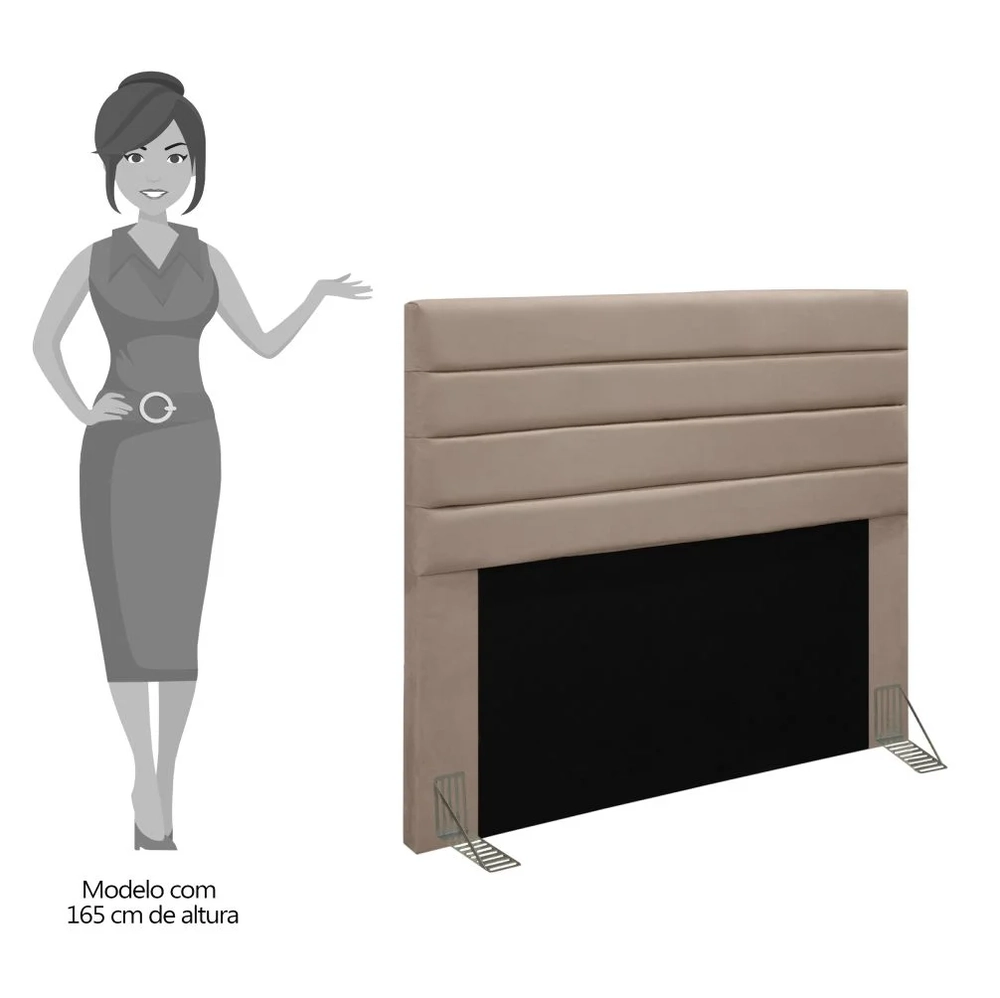 Cabeceira Cama Box Casal King 193cm Rubi W01 Suede Bege - Mpozenato