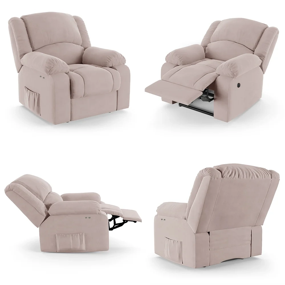 Poltrona do Papai Reclinável Pietra Power Touch USB FH9 Veludo Rosê - Mpozenato