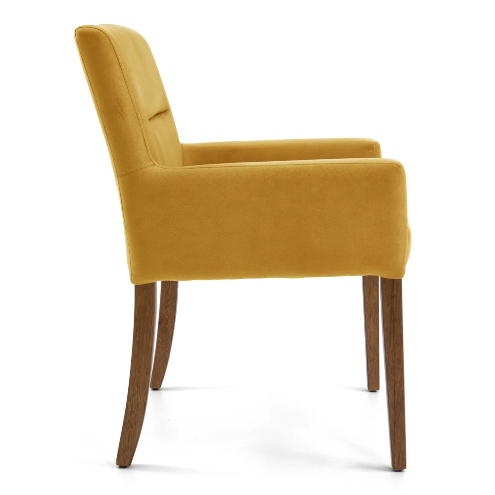 Poltrona Decorativa Base Madeira Angel Veludo C-279 Amarelo - Domi