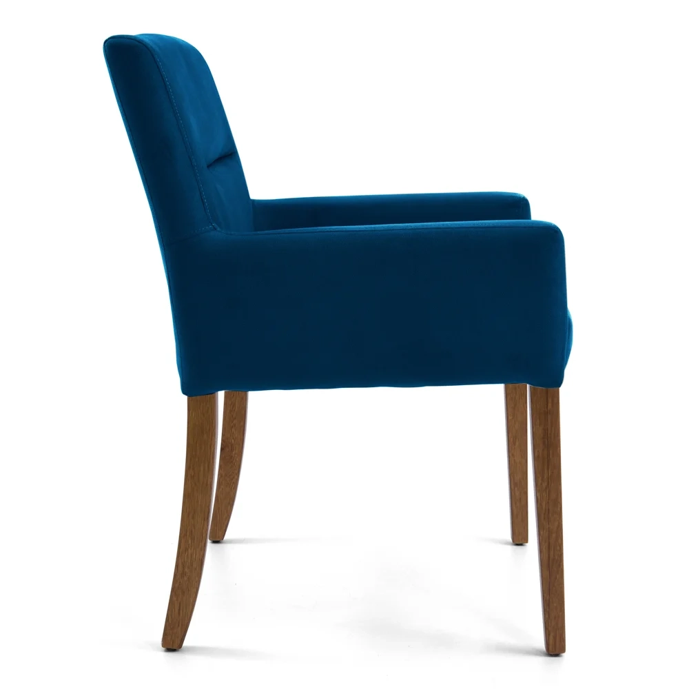 Poltrona Decorativa Base Madeira Angel Veludo C-170 Azul - Domi