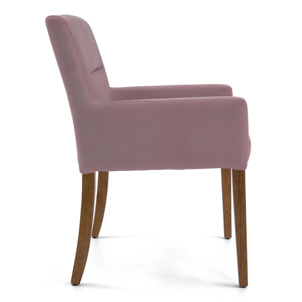 Poltrona Decorativa Base Madeira Angel Veludo C-305 Rosa - Domi