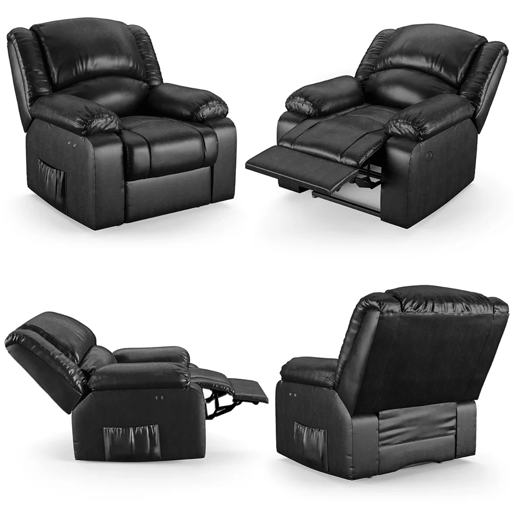 Poltrona do Papai Reclinável Pietra Power Touch USB FH9 PU Preto Brilho - Mpozenato