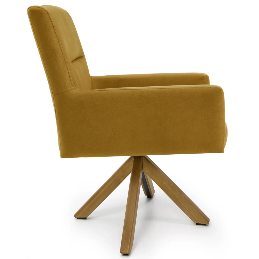 Poltrona Decorativa Giratória Base Giromad Madeira Angel Veludo C-260 Mostarda - Domi