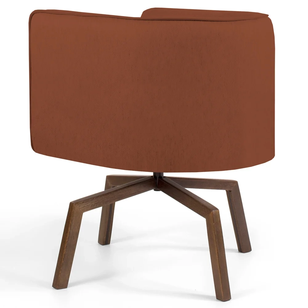 Poltrona Decorativa Giratória Base Ka Madeira Betina B-355 Linho Laranja - Domi