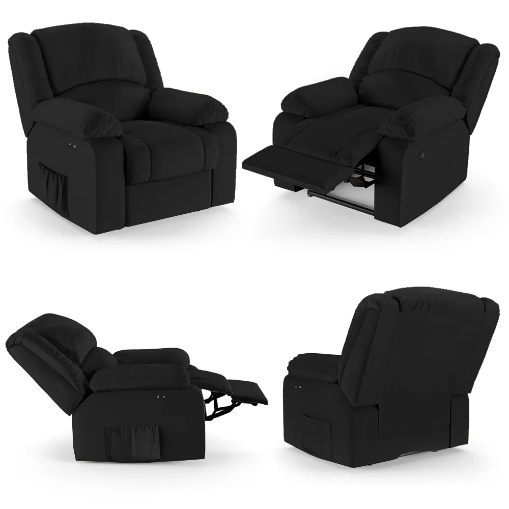 Poltrona do Papai Reclinável Pietra Power Touch USB FH9 PU Preto - Mpozenato