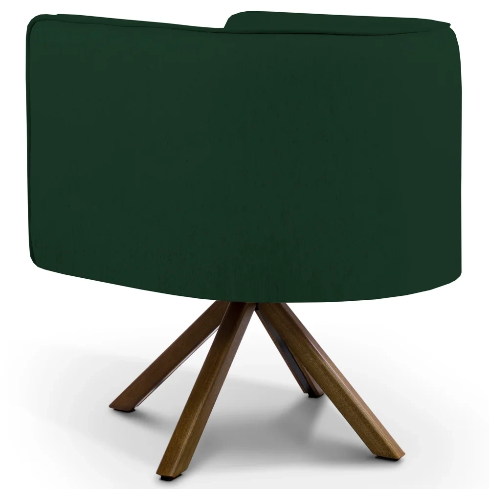 Poltrona Decorativa Giratória Base Giromad Madeira Betina C-303 Veludo Verde Musgo - Domi