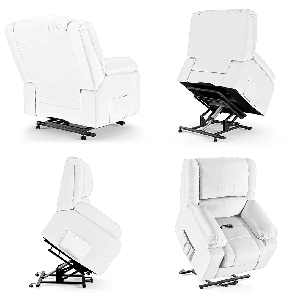 Poltrona do Papai Reclinável Pietra Elevação Lift Elétrico FH9 PU Branco - Mpozenato